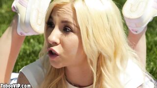 Teen squealing on bros big cock outdoor