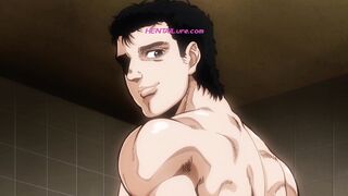 How far will muscle daddy go when a schoolboy begs for cock in a dirty washroom?
