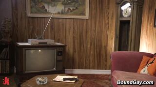 Cesar Xes Bound On Red Couch For Rope Edging And Deep Throat From Two Doms