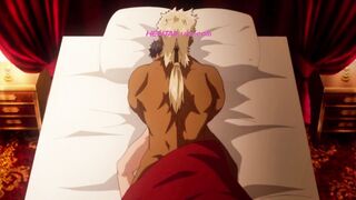 Titan dominates bride in bed after erotic anime feast