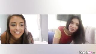 Petite teen watching bff toying her ass