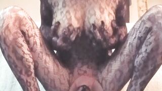 Trans Goddess Rides Huge Black Dildo