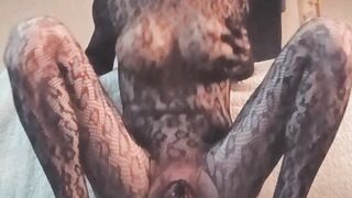 Trans Goddess Rides Huge Black Dildo