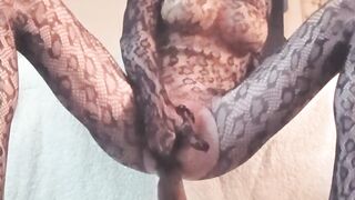 Trans Goddess Rides Huge Black Dildo