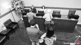 Sheena Ryder Brunette Bank Teller with Big Round Ass gets Gangbanged by Bank Robbers