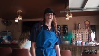 Sexy Brunette Teen Cutie: Waitress Breaks For Bf's Big Sub