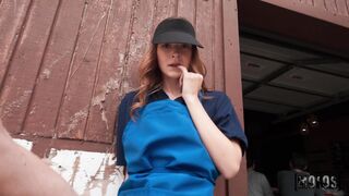 Sexy Brunette Teen Cutie: Waitress Breaks For Bf's Big Sub