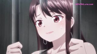 Hot MILF fucked against iron bars jailer join juicy threesome (Dubbed Hentai)