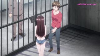 Hot MILF fucked against iron bars jailer join juicy threesome (Dubbed Hentai)