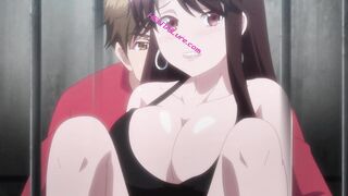 Hot MILF fucked against iron bars jailer join juicy threesome (Dubbed Hentai)